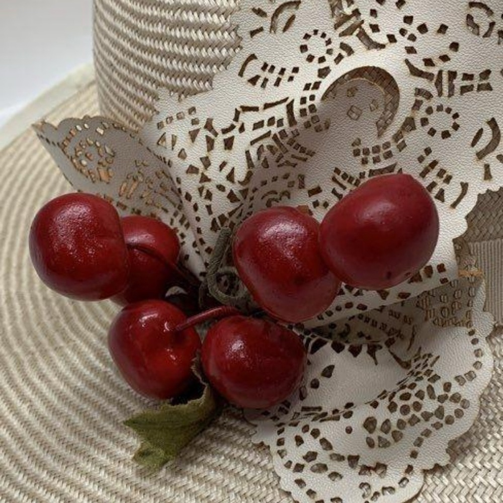 EUC Louise Green cream fedora cherry straw hat - Picture 14 of 16
